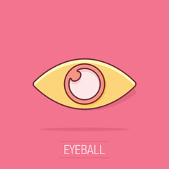 Vector cartoon eye icon in comic style. Eyeball look sign illustration pictogram. Eye business splash effect concept.