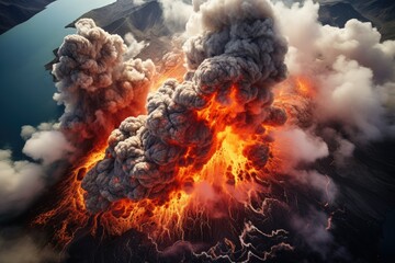 A bird's-eye view of a volcanic eruption.