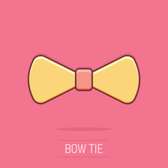 Vector cartoon Bow tie icon in comic style. Necktie sign illustration pictogram. Bow tie business splash effect concept.