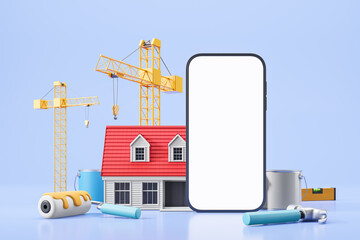 Phone mock up display and house renovation or construction, hardware store