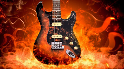 Fiery Rock n' Roll Guitar - obrazy, fototapety, plakaty