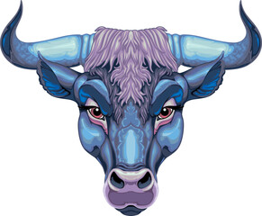 Bull head, vector isolated animal.