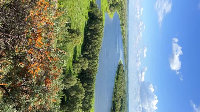 Picturesque view of the Kama River from the observation deck at the Yelabuga settlement. The movement of clouds over the river. Lower Kama National Park. Yelabuga, Republic of Tatarstan, Russia, 4K