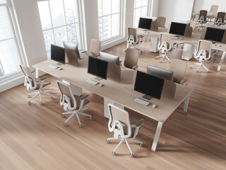 White open space office interior, top view