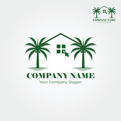 Vector logo design of house palm tree