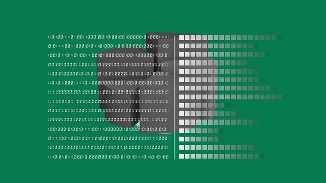 Animation of binary codes and loading bars over 3d pie chart over green background
