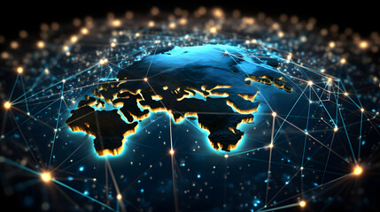 ommunication technology for internet business. 3d Global world network and telecommunication on earth cryptocurrency. Generative Ai.