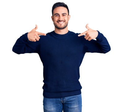 Young handsome man wearing casual clothes looking confident with smile on face, pointing oneself with fingers proud and happy.