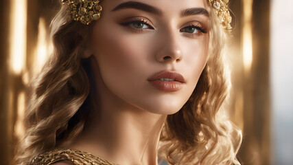 Fototapeta premium Attractive beautiful woman face. Cosmetics concept with a gorgeous woman face. Generative Ai