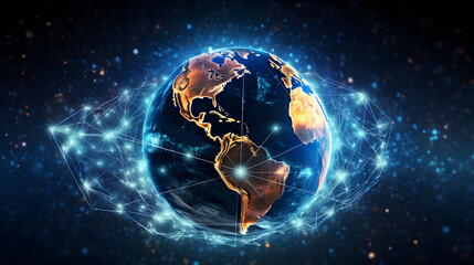 Communication technology for internet business. Global world network and telecommunication on earth. Generative Ai.