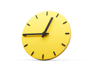 3d Simple Yellow Round Wall Clock 12:45 Twelve Forty Five Quarter To 1 3d illustration