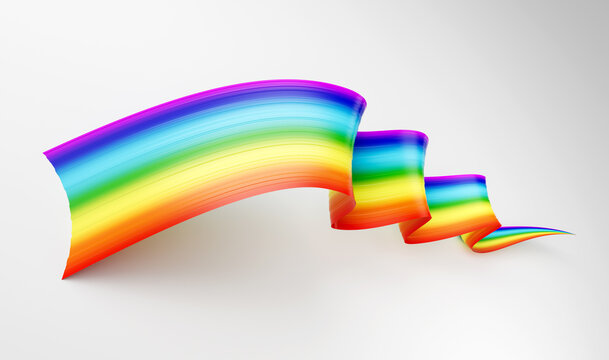 3d Flag Of Rainbow 3d Waving Flag Ribbon Isolated On White Background, 3d Illustration