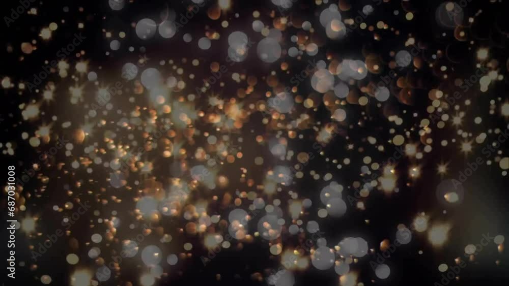 Poster animation of circles and moving particles over black background