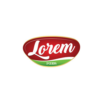 red golden oval shape Vector Food company logo design template ideal for agriculture, organic food, grocery, natural harvest, baby food, cookies, cereals.