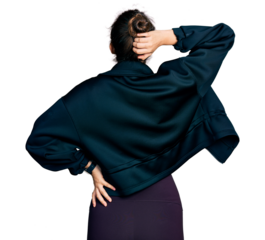 Young hispanic girl wearing sportswear backwards thinking about doubt with hand on head