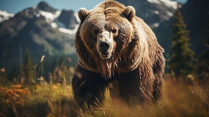 A grizzly bear wandering freely - obrazy, fototapety, plakaty