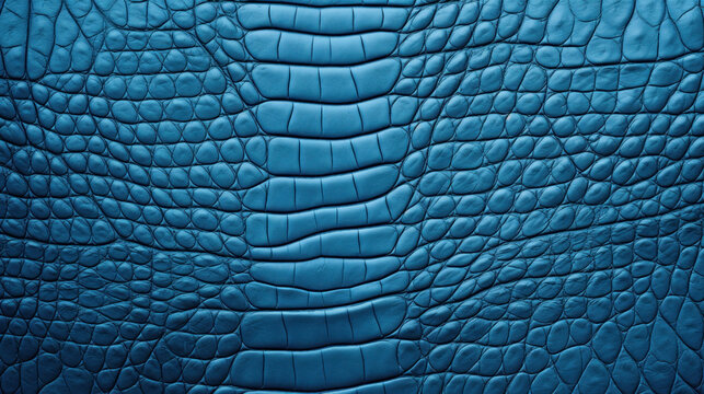 Blue crocodile leather texture background. Close up blue crocodile leather texture.