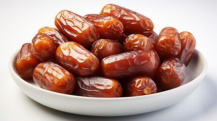 Obraz premium A bowl of pitted dates isolated on a white background