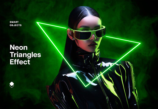 Green Neon Triangles Effect Mockup With Generative AI Preview