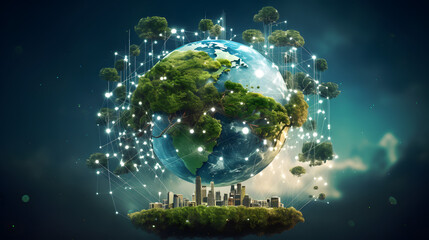 Global communication network concept. Environmental technology. Sustainable development goals. Generative Ai. - obrazy, fototapety, plakaty