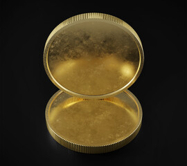 Two Gold Coins on top of each other, Mockup Template, Banking Concept, Cryptocurrency, 3d Rendered isolated on Black background.