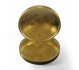 Two Gold Coins on top of each other, Mockup Template, Banking Concept, Cryptocurrency, 3d Rendered isolated on Light background.