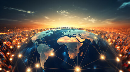 Global communication network concept. Worldwide business. Management strategy. Generative Ai.