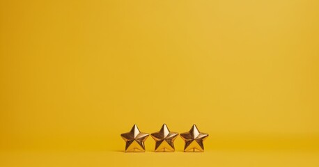 Three Star Rating concept design, Three stars isolated in yellow background, copy space