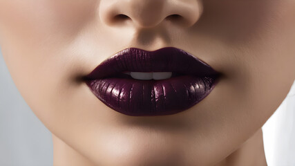 Fototapeta premium Woman with dark lipstick on lips. Cosmetics concept with a gorgeous woman face. Generative Ai