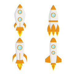 Spaceship Rocket Icon Collection. Isolated On White Background. Vector Illustration. 