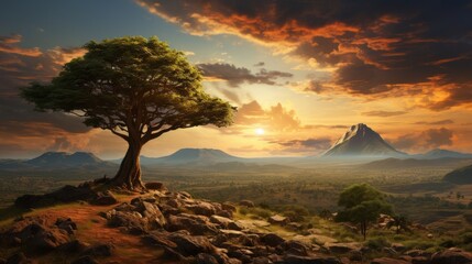African savanna with a mountain in a national wildli