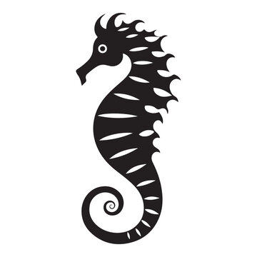 A black Silhouette seahorse animal
