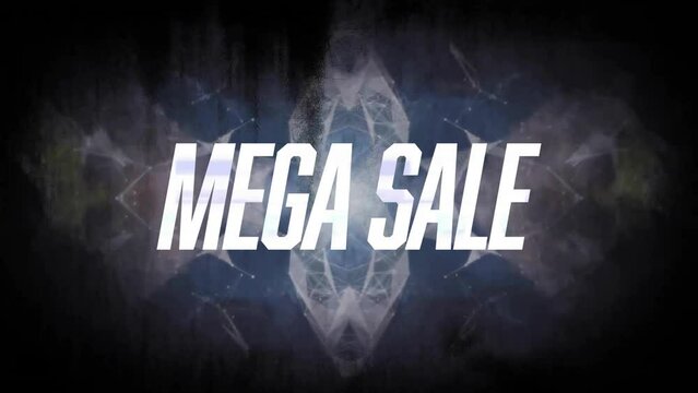 Animation of mega sale text and smoke against black background