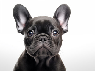 Close-up portrait of a purebred French bulldog puppy. Isolated on a white background.