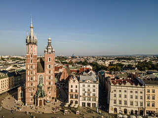 Obraz premium Aerial view of the buildings around the Main Market Square in Krakow on a sunny,summer day.