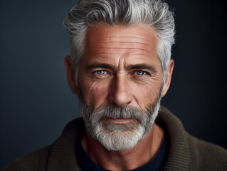 Obraz premium Middle-aged man in studio, looking into the camera, good looking man, strong, eye contact