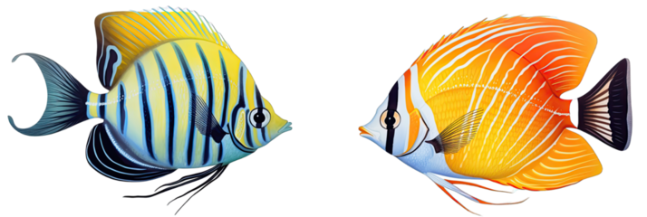 Beautiful Two Full Color Butterfly Fish On Transparent Background