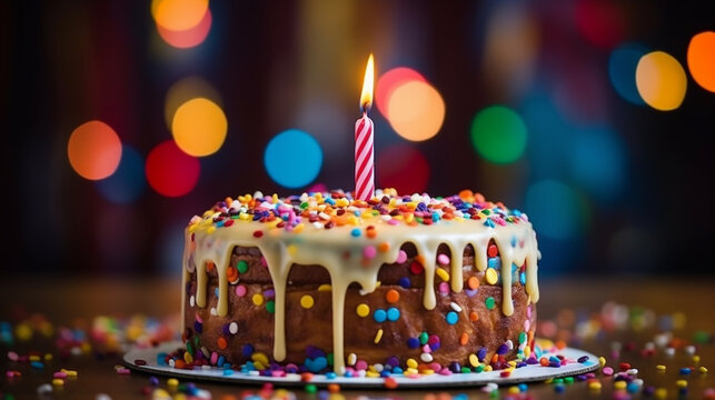birthday cake with candles HD 8K wallpaper Stock Photographic Image 