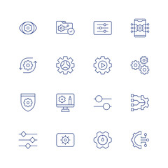 Settings line icon set on transparent background with editable stroke. Containing vision, engineering, security, levels, settings, filter, optimization, gears, system.