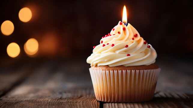 cupcake with candles HD 8K wallpaper Stock Photographic Image 