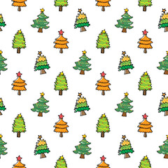 Seamless Pattern of Hand Drawn Christmas Tree Design on White Background