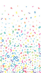 Falling colorful messy numbers. Math study concept with flying digits. Original back to school mathematics banner on white background. Falling numbers illustration.