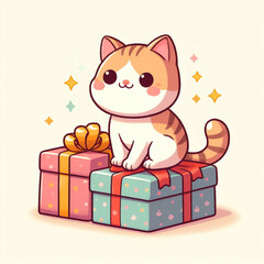 cat with gift box