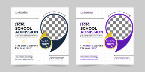School admission digital marketing social media post, web banner promotion ads sales and discount banner vector template Design.