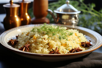 Pilau served on a luxurious plate
