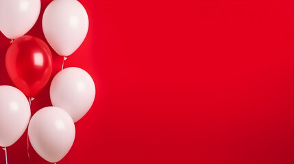 Holiday balloons on red and white color, Space for text on red color background. - obrazy, fototapety, plakaty