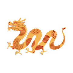 Asian zodiac sign, Chinese dragon with patterns character flat illustration. 2024 Lunar New Year hand drawn vector. Asian style design. Element for traditional holiday card, banner, poster, decor