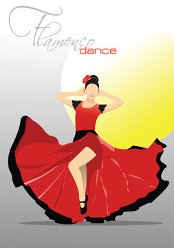 Beautiful young woman dancing flamenco. Vector 3d illustration
