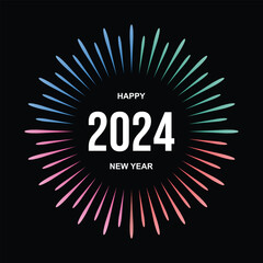 2024 year. Happy New Year 2024 vector. 2024 number design vector illustration. 2024 New Year poster with fireworks.