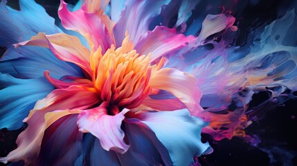 vibrant brushstroke painting of flowers, showcasing contemporary floral art with a burst of colors. Ideal for wall art, print design, and artistic posters.